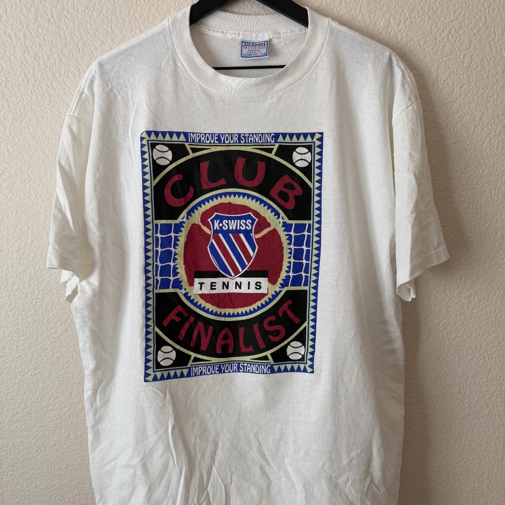 K-Swiss Men's White Tennis Club Finalist Logo Short Sleeve Tee Shirt Size XL